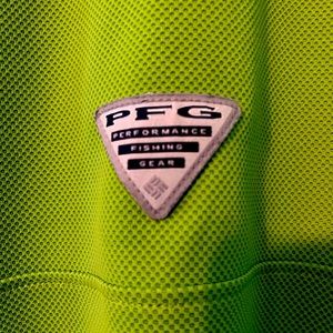Columbia PFG Perform. Fishing Gear vented polo shirt. Mens Large/lite green. EUC